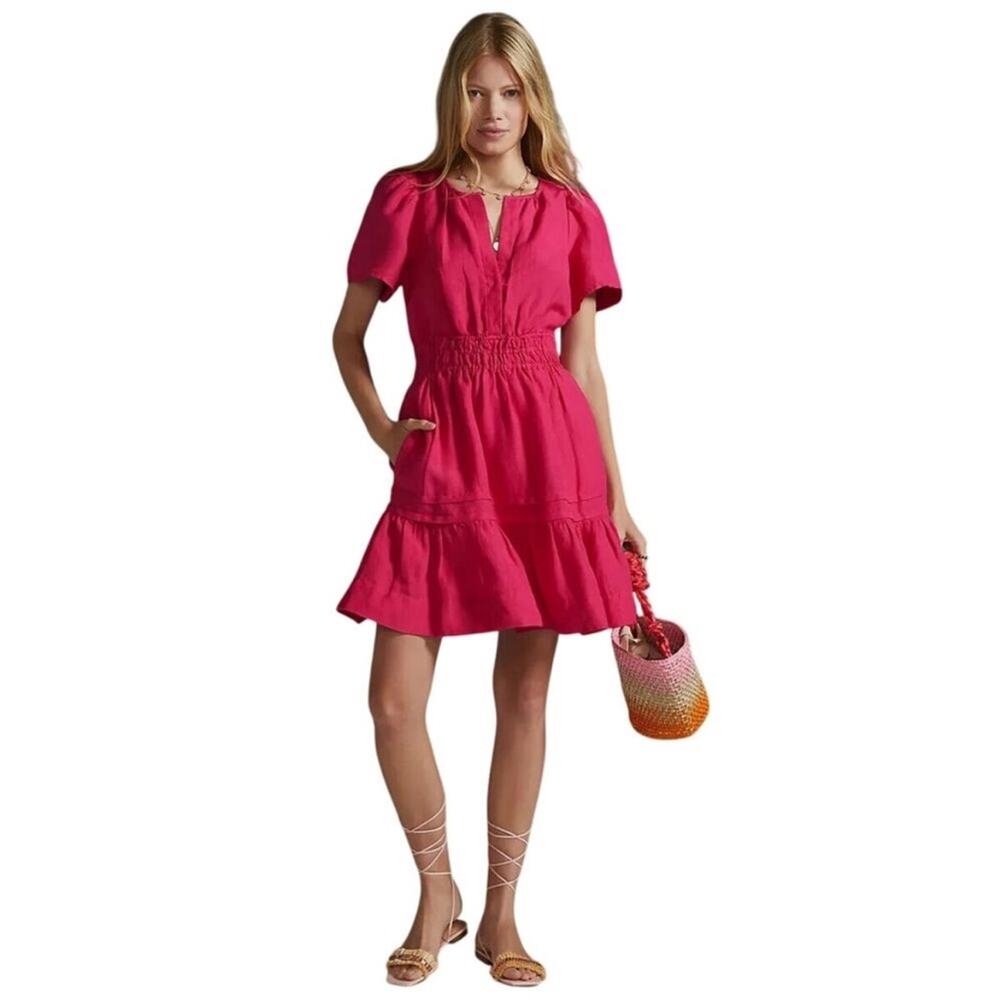 Anthropologie The Somerset Mini Dress pink linen blend XS petite vacation travel - Picture 2 of 9
